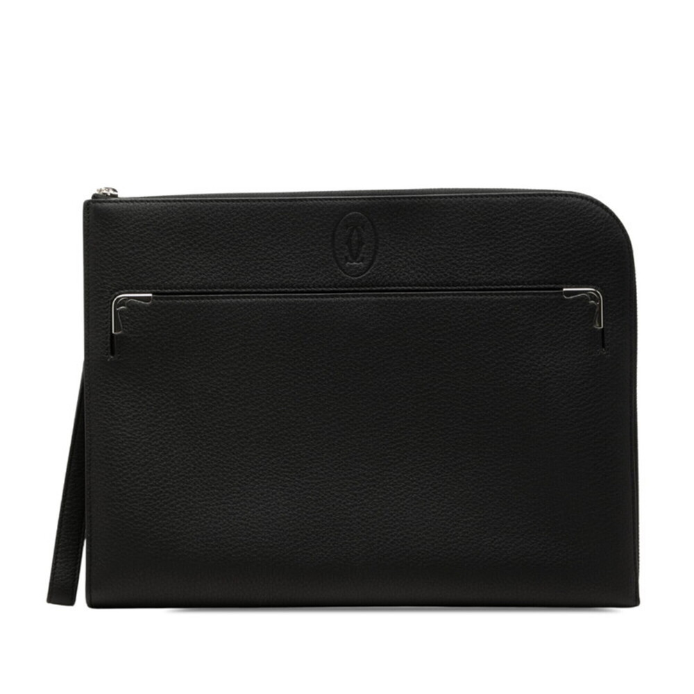 Cartier Must de Portfolio Bag Clutch Black Leather Men's CARTIER